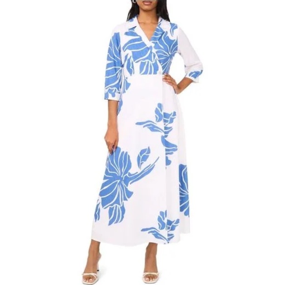 NWT Halogen® Floral Wrap Front Maxi Dress in Blue - size large - Picture 1 of 5